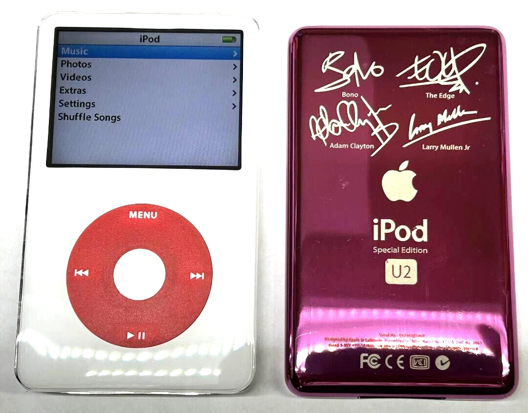 Bluetooth modded Apple iPod Classic 5th White U2 PINK Back Upgraded with 2TB SSD, Custom Media Player , USB C mod upgrade (2TB 3000 mAh)